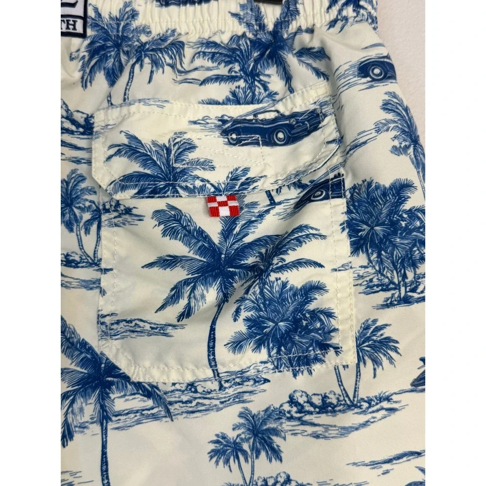 MC2 Saint Barth Men's Swim Trunks Toile De Jouy Vintage Car Palm Tree Blue Large